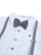 Infant Boys’ Shirt, Bow Tie & Suspenders Mock Romper 3 Pc Set