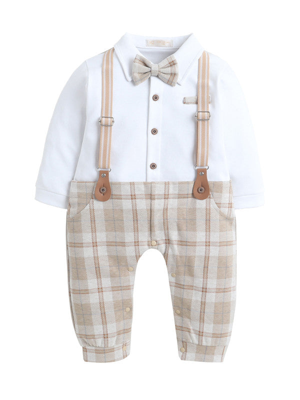 Infant Boys’ Shirt, Bow Tie & Suspenders Mock Romper Set
