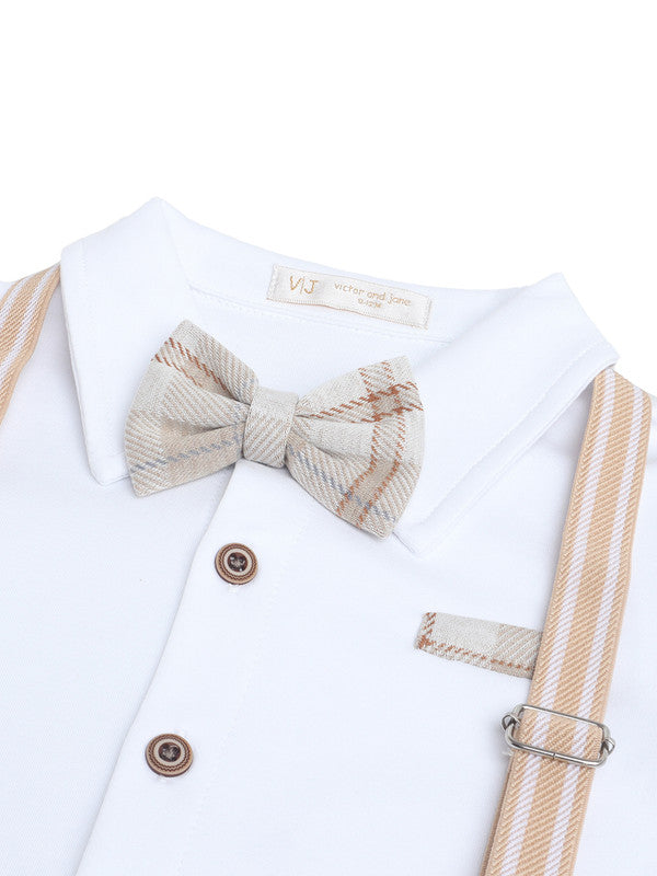 Infant Boys’ Shirt, Bow Tie & Suspenders Mock Romper Set