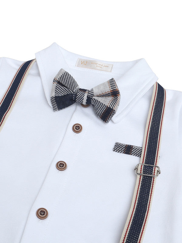 Infant Boys’ Shirt, Bow Tie & Suspenders Mock Romper 3 Pc Set (Checked)