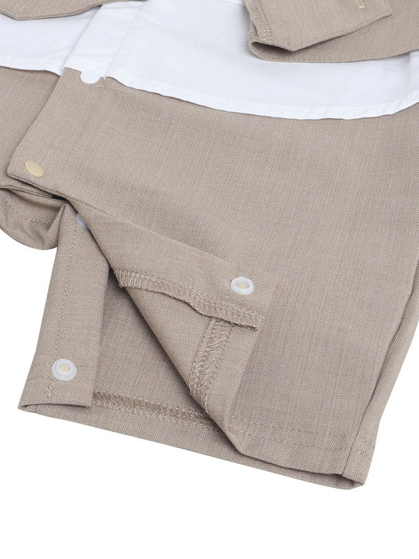 Infant Boys’ Waistcoat, Shirt & Bow Tie Mock Romper 2 Pc Set (Beige)