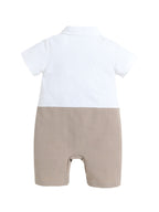 Infant Boys’ Waistcoat, Shirt & Bow Tie Mock Romper 2 Pc Set (Beige)
