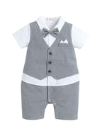 Infant Boys’ Waistcoat, Shirt & Bow Tie Mock Romper 2 Pc Set (Grey)