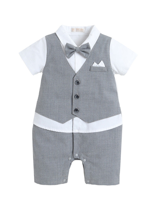 Infant Boys’ Waistcoat, Shirt & Bow Tie Mock Romper 2 Pc Set (Grey)