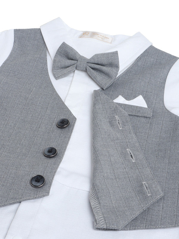 Infant Boys’ Waistcoat, Shirt & Bow Tie Mock Romper 2 Pc Set (Grey)