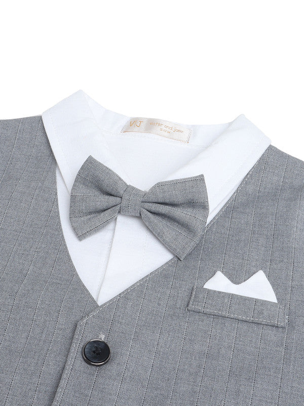 Infant Boys’ Waistcoat, Shirt & Bow Tie Mock Romper 2 Pc Set (Grey)