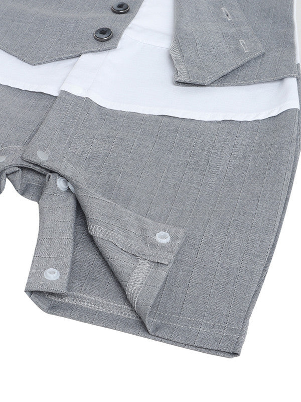 Infant Boys’ Waistcoat, Shirt & Bow Tie Mock Romper 2 Pc Set (Grey)