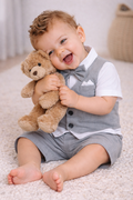 Infant Boys’ Waistcoat, Shirt & Bow Tie Mock Romper 2 Pc Set (Grey)