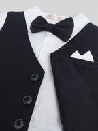 Infant Boys’ Waistcoat, Shirt & Bow Tie Mock Romper 3 Pc Set (Navy Blue)