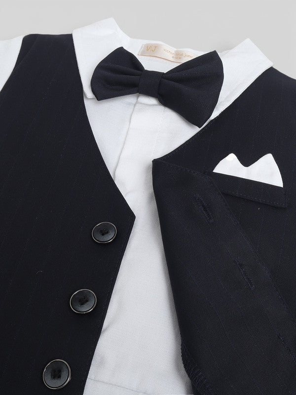 Infant Boys’ Waistcoat, Shirt & Bow Tie Mock Romper 3 Pc Set (Navy Blue)