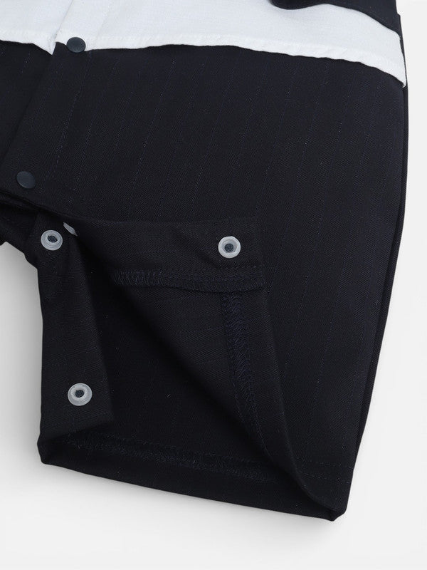 Infant Boys’ Waistcoat, Shirt & Bow Tie Mock Romper 3 pc Set (Navy Blue)