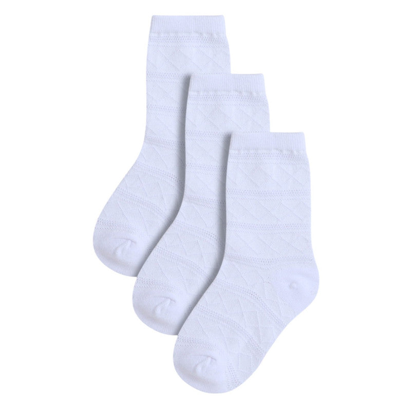 Girls 3 Pairs Textured Crew Length School Socks