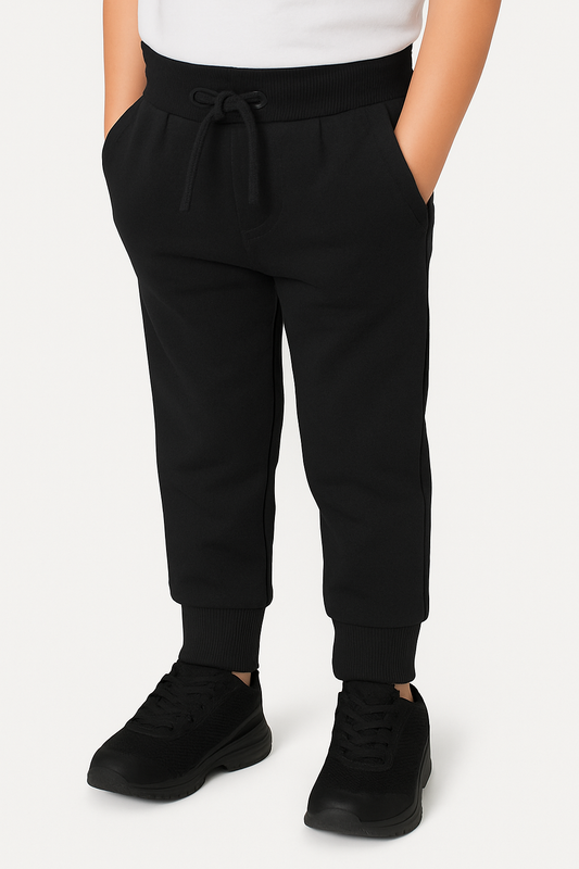 Boys French Terry Joggers With Drawstring Closure – Black