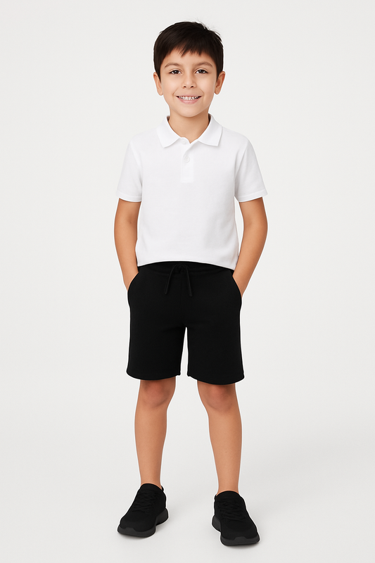 Kids French Terry 100% Cotton Shorts - Black