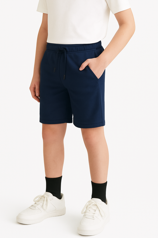 Kids French Terry 100% Cotton Shorts - Navy