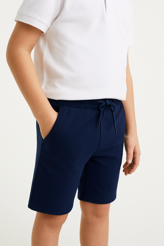 Kids French Terry 100% Cotton Shorts - Navy