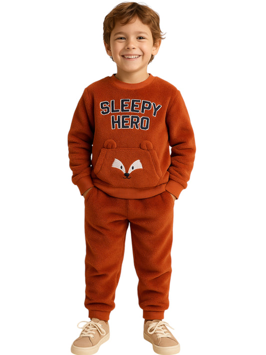 Boys Fleece Sweatshirt & Jogger Set with Fox Pocket (2–8 Years)