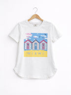 Girls Miami Graphic Embellished T-Shirt (White- Relaxed Fit)
