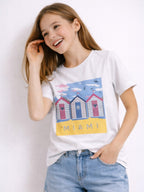 Girls Miami Graphic Embellished T-Shirt (White- Relaxed Fit)