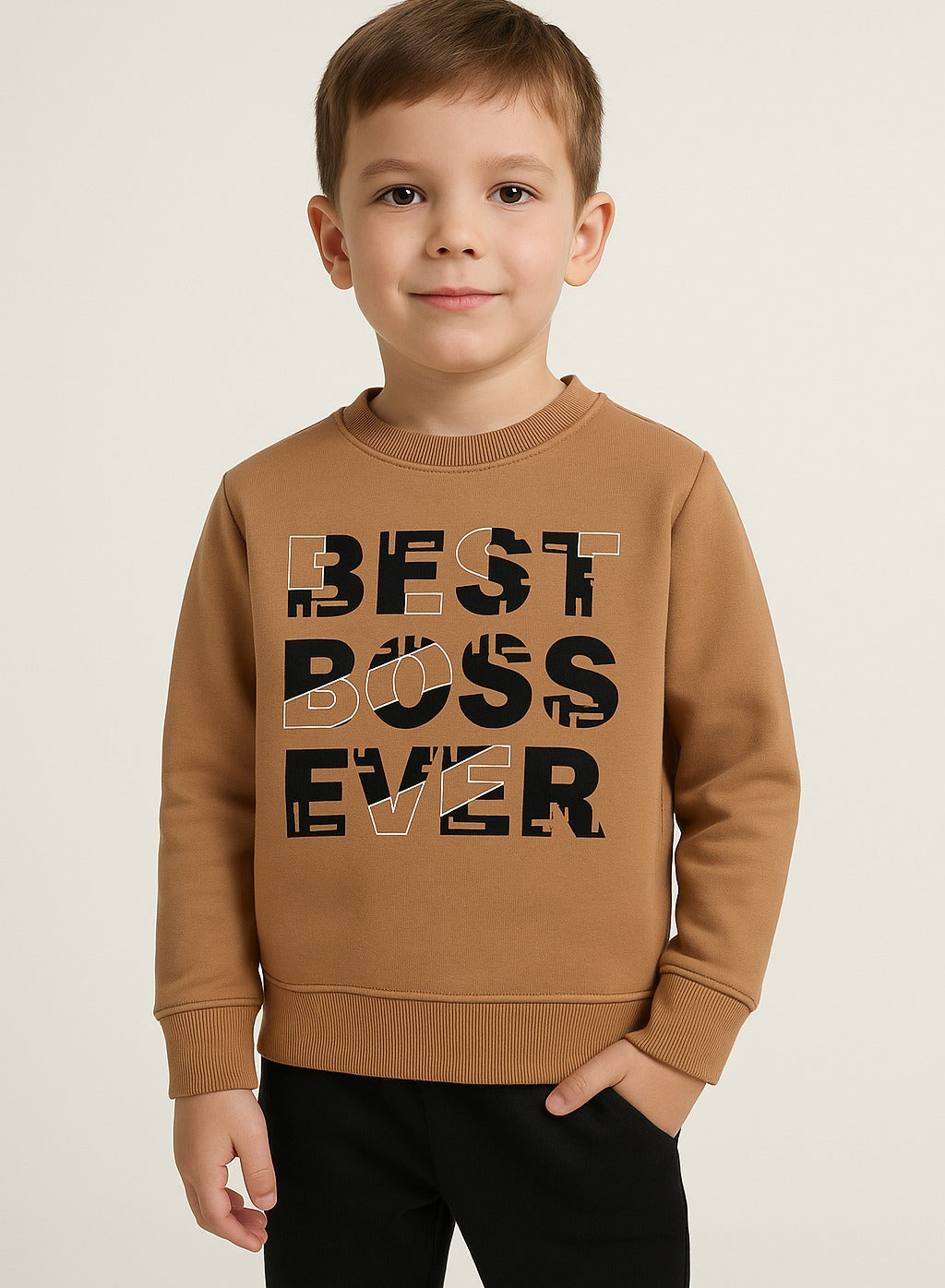 Boys' Brown "BEST BOSS EVER" Graphic Sweatshirt