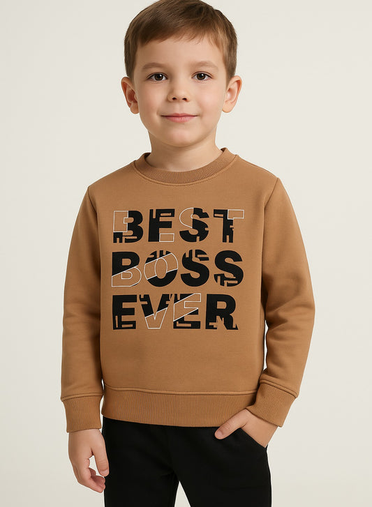 Boys' Brown "BEST BOSS EVER" Graphic Sweatshirt