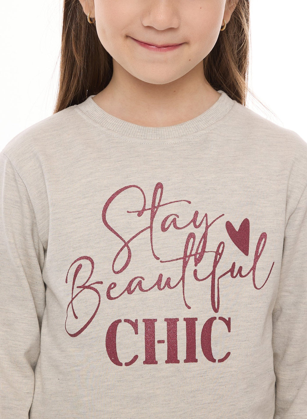 Girls Pullover - Glitter Print - Light Grey