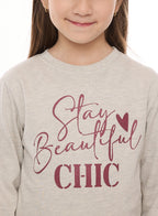 Girls Pullover - Glitter Print - Light Grey