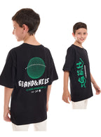 Victor and Jane Cotton Tech Graphic Oversized T-Shirt - Black