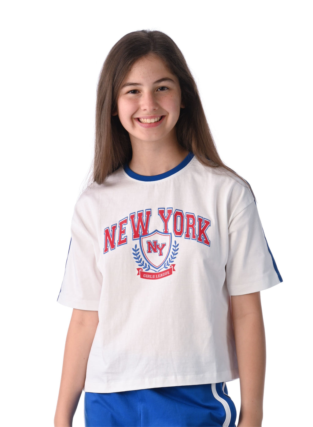 Victor And Jane Girls 2 Pc Set - Embellished Top With Matching Straight Pants With Tape Detail