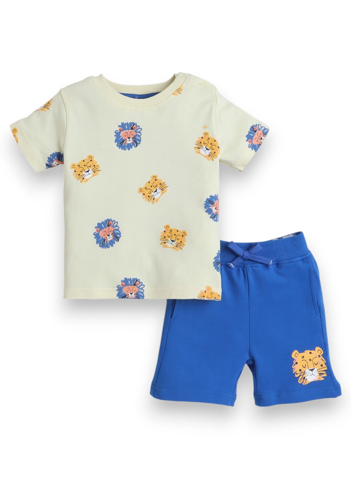 Victor and Jane Infant 2PC Set, T-Shirt with Cute Tiger Print And Blue Shorts