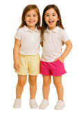 Girls' Jacquard Shorts With Elasticated Waistband And Ruffle Trim- Pink And Yellow-Pack Of 2