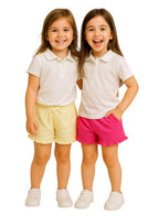 Girls' Jacquard Shorts With Elasticated Waistband And Ruffle Trim- Pink And Yellow-Pack Of 2