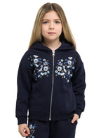 Girls Floral Embroidered Fleece Tracksuit “ Navy 2-Piece Set
