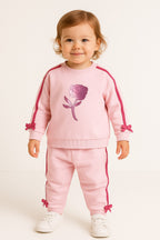 Baby Girl Rose Appliquã© Fleece Tracksuit “ Pink 2-Piece Set