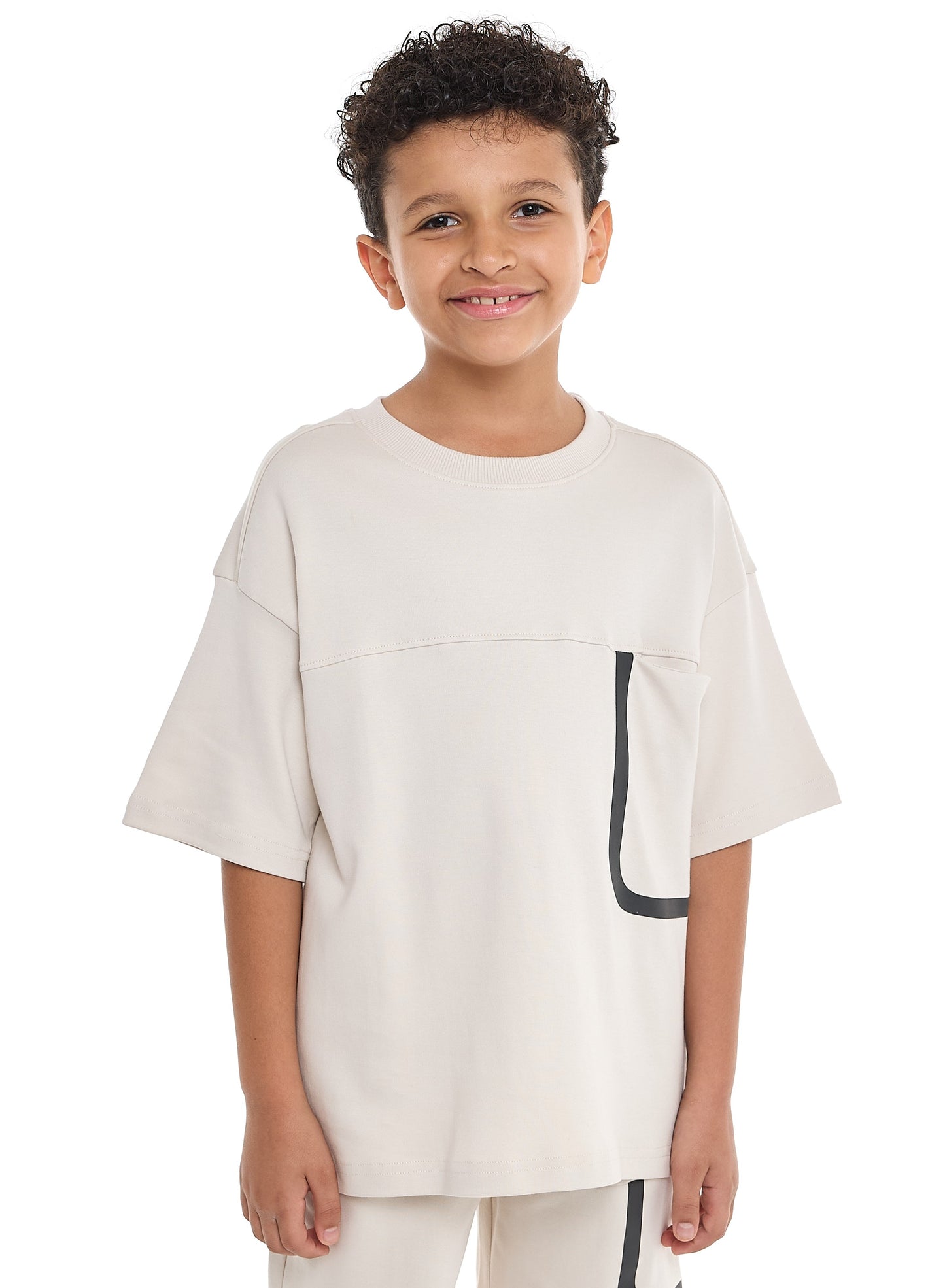 Victor and Jane Sr Boys' Jacquard Set – Striped Textured Set with Pocket detail- Beige