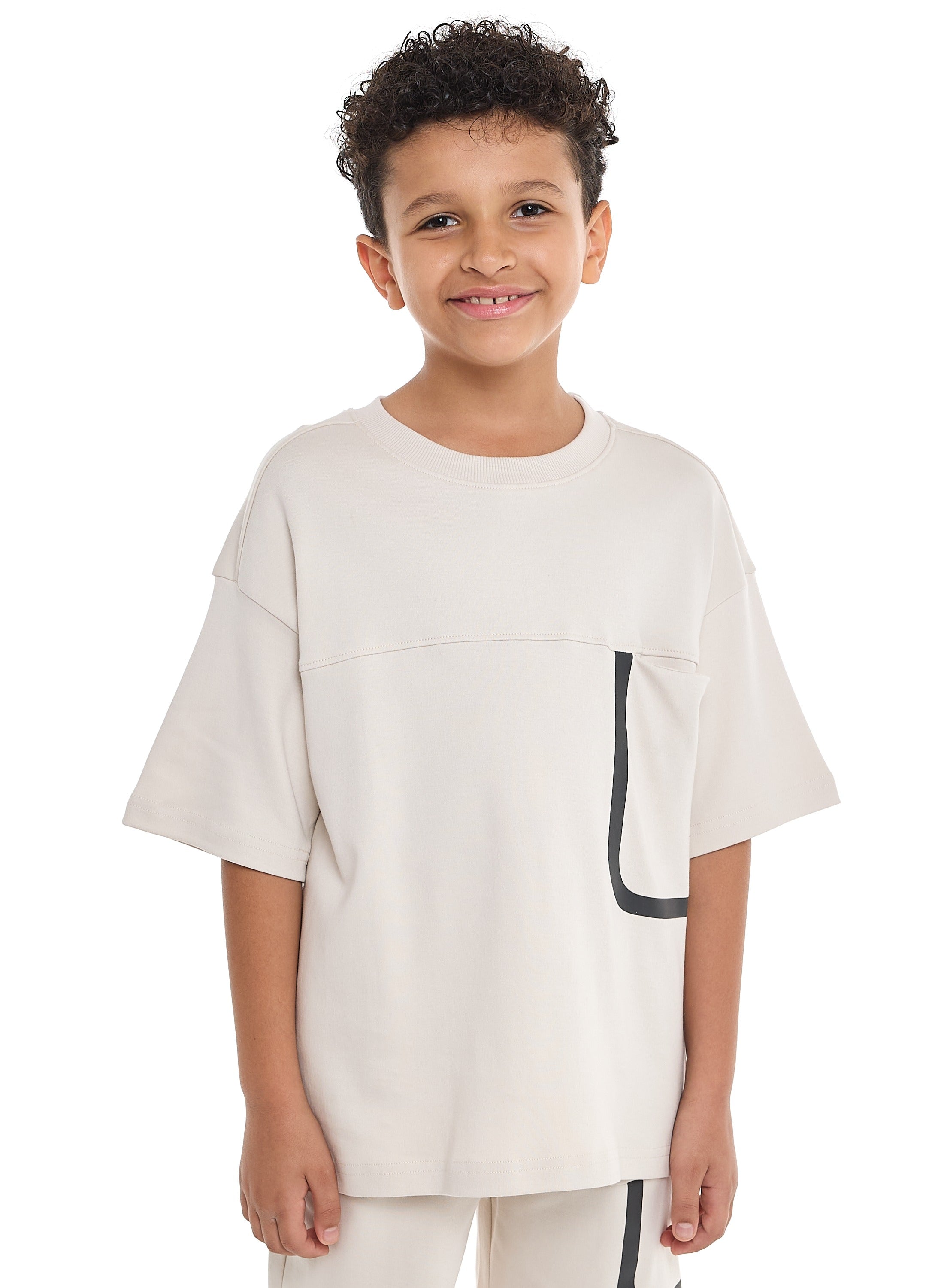 Oversized - Boys' Jacquard 2-Piece Set - T-Shirt And Matching Shorts With Pocket Detail