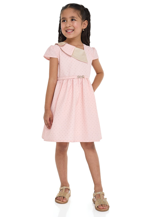 Chic Pink/Gold Lapel Jacquard Dress