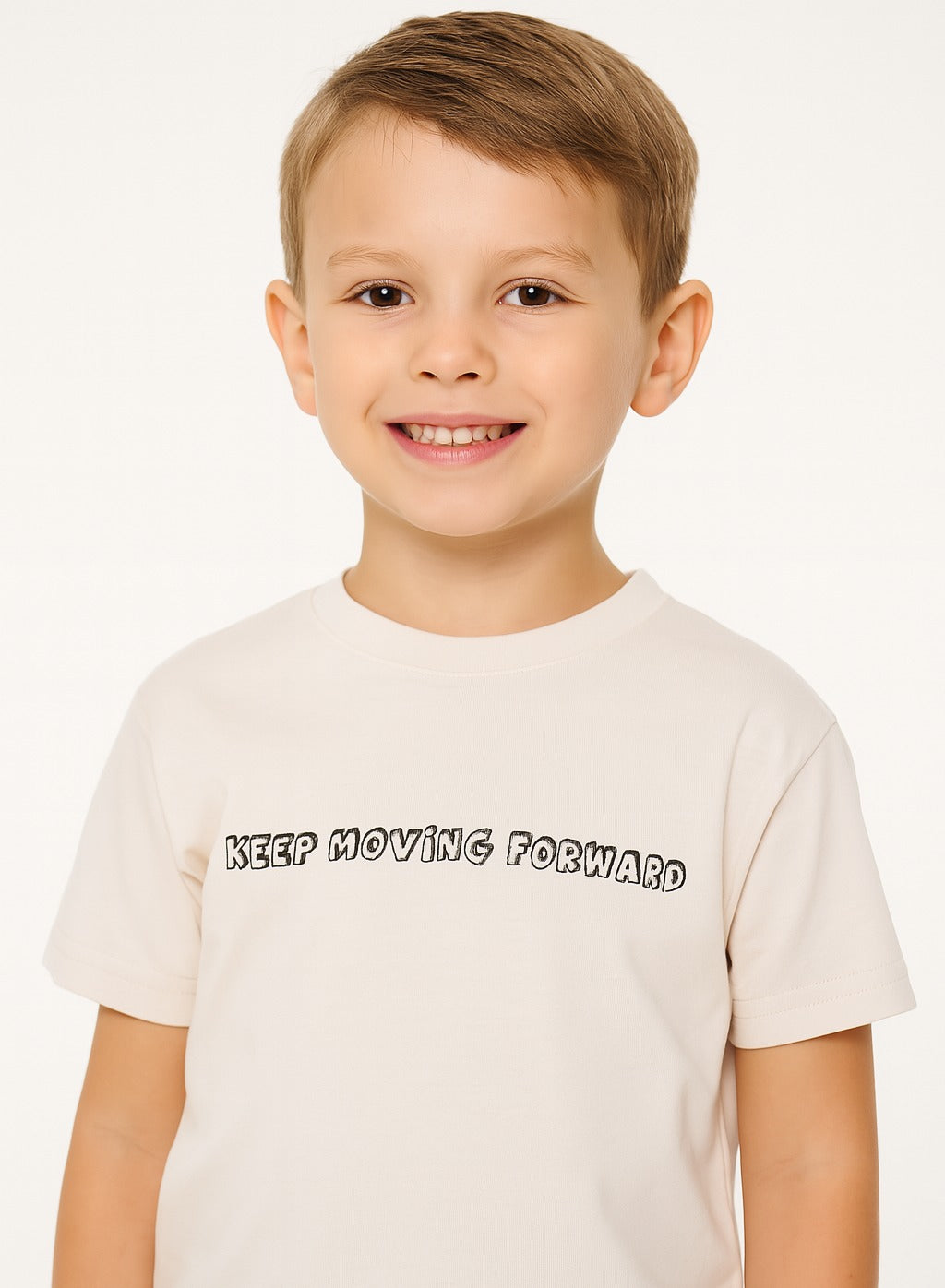 Junior Boys Beige ‘KEEP MOVING FORWARD’ Cotton T-shirt