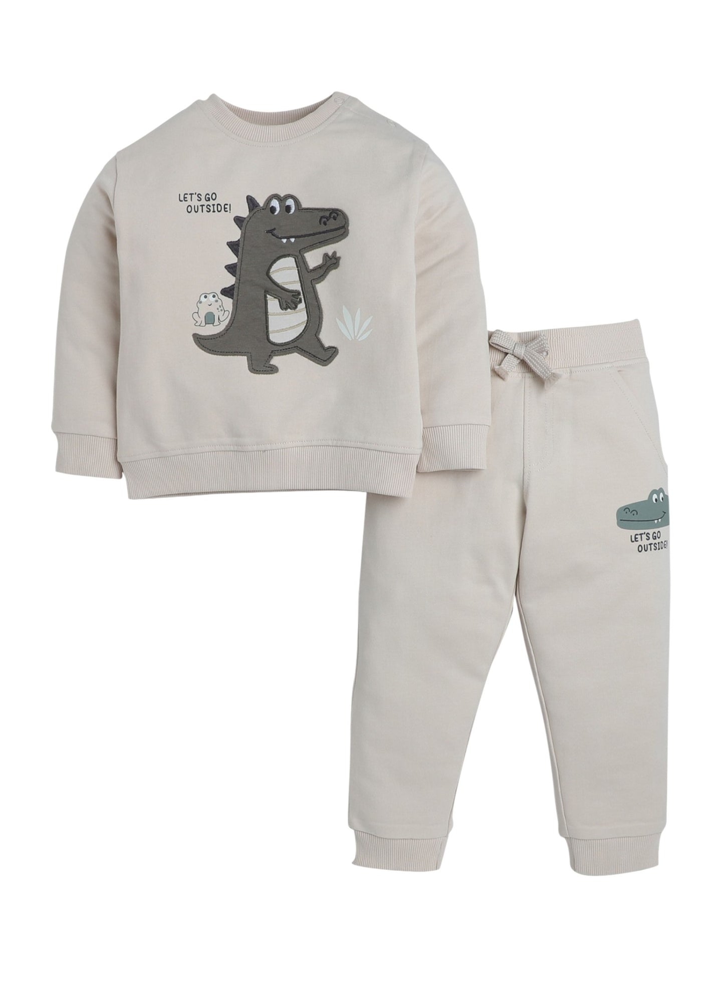 Baby Boys' 2-Piece Set – “Let’s Go Outside” Dino Fleece Sweatshirt & Joggers Set