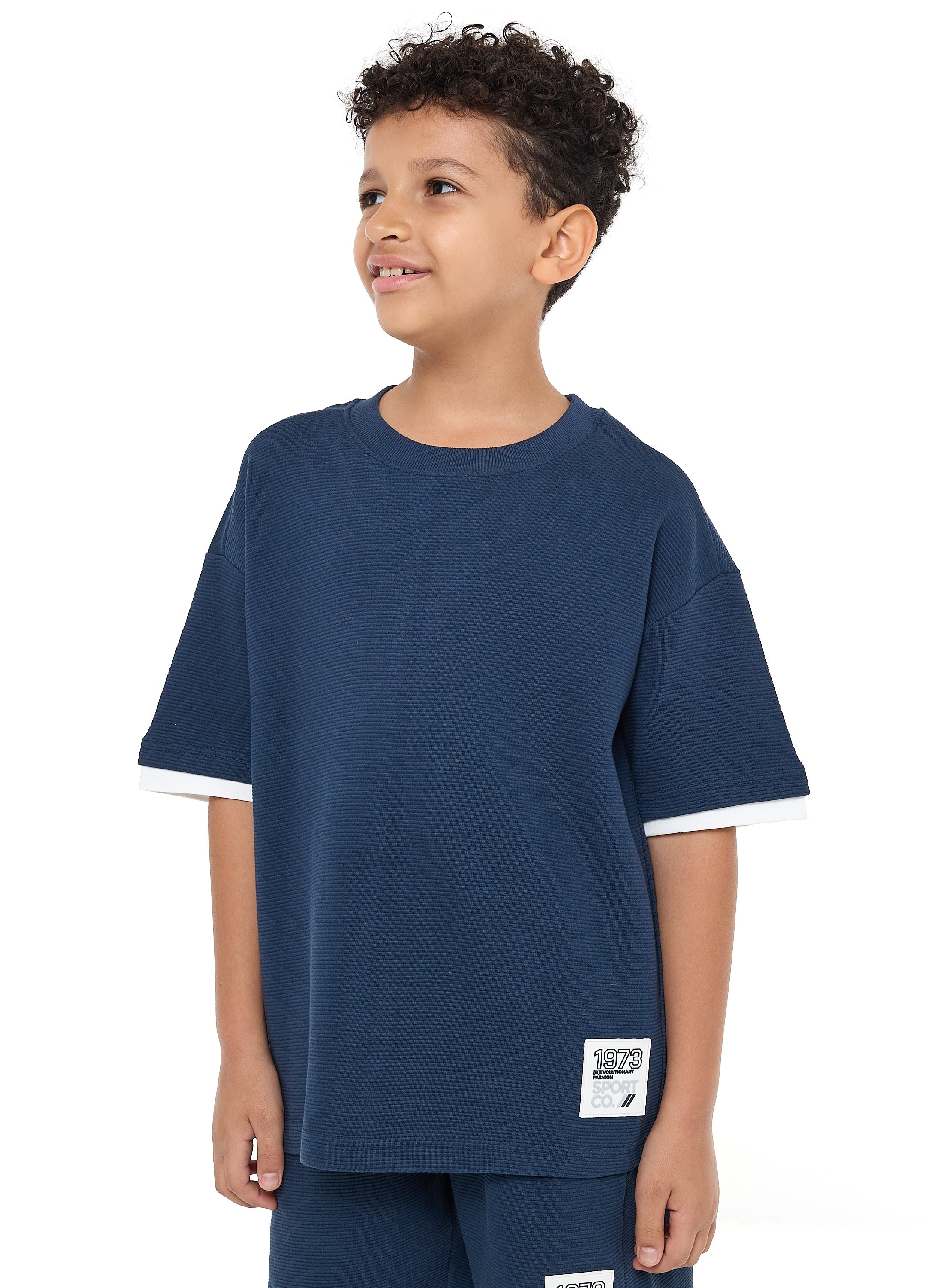 Oversized Victor And Jane Boys' Set “ Navy T-Shirt And Shorts Outfit With Label Detail