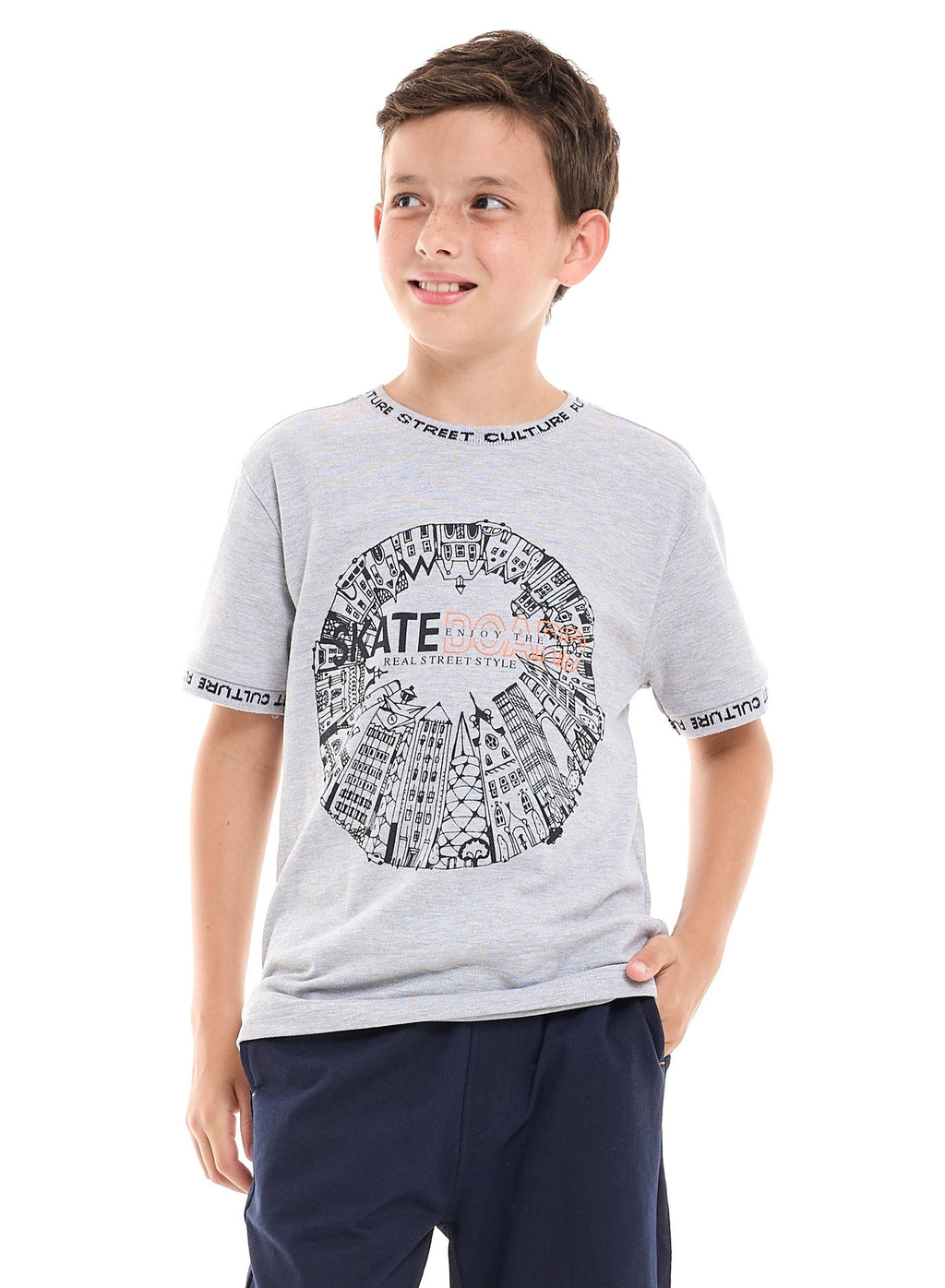 Victor and Jane Skate Doard T-Shirt & Shorts Set - Grey/Navy