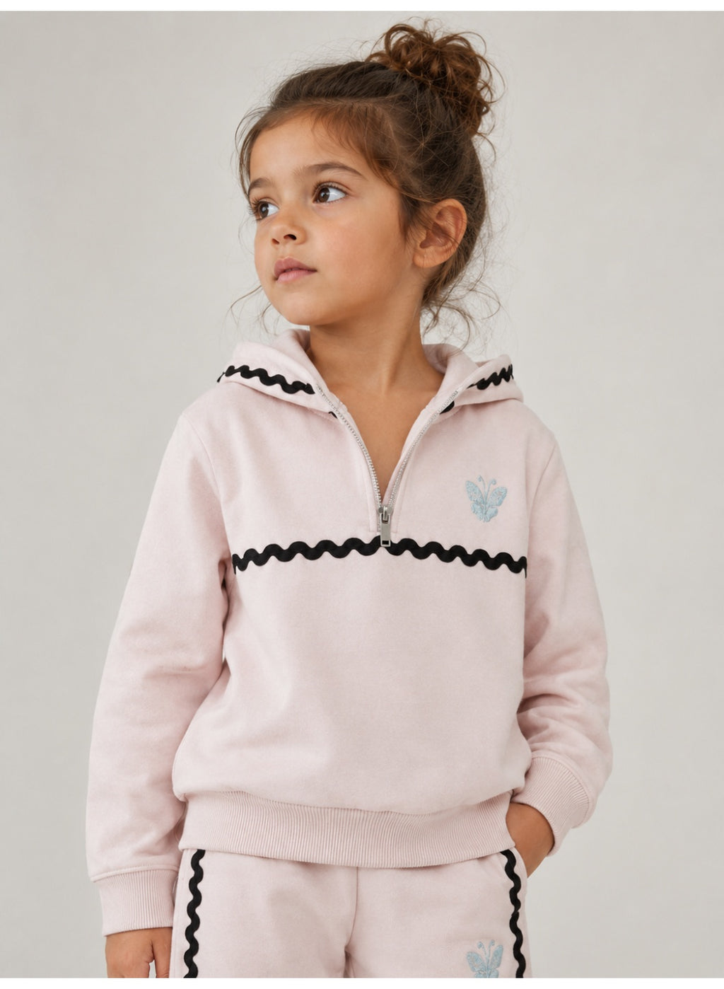 Girls Half Zip Sweatshirt Hoodie and Wide Leg Pants Set