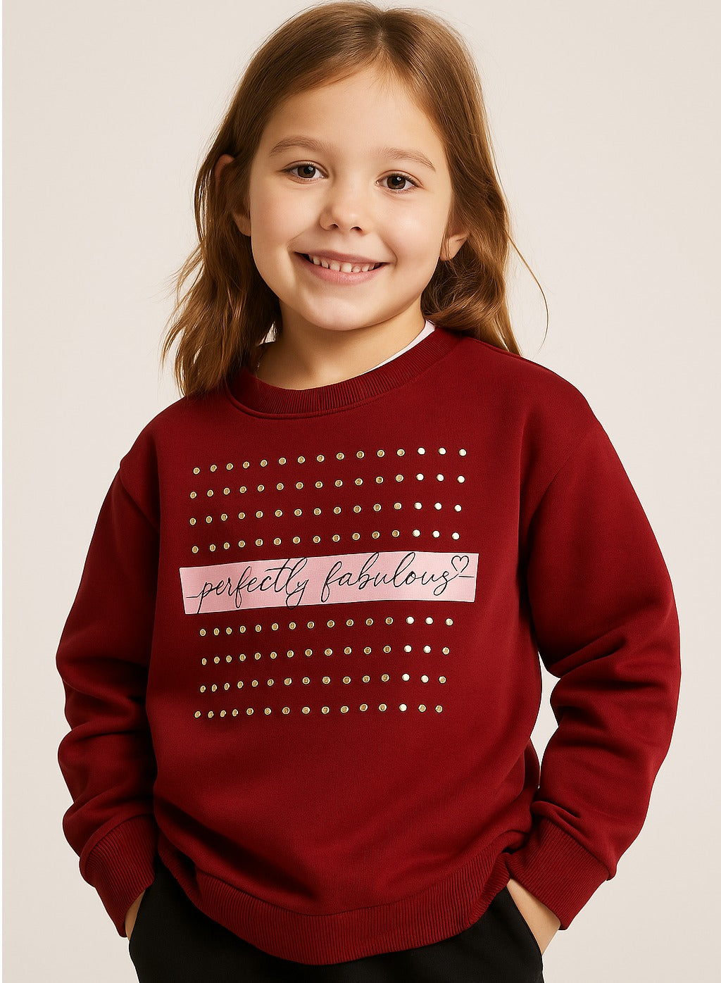 Girls’ Œperfectly Fabulous” Cotton Fleece Sweatshirt -Relaxed Fit