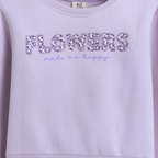 victor and jane girls EURA sweatshirt in light purple with floral beaded FLOWERS make me happy graphic text