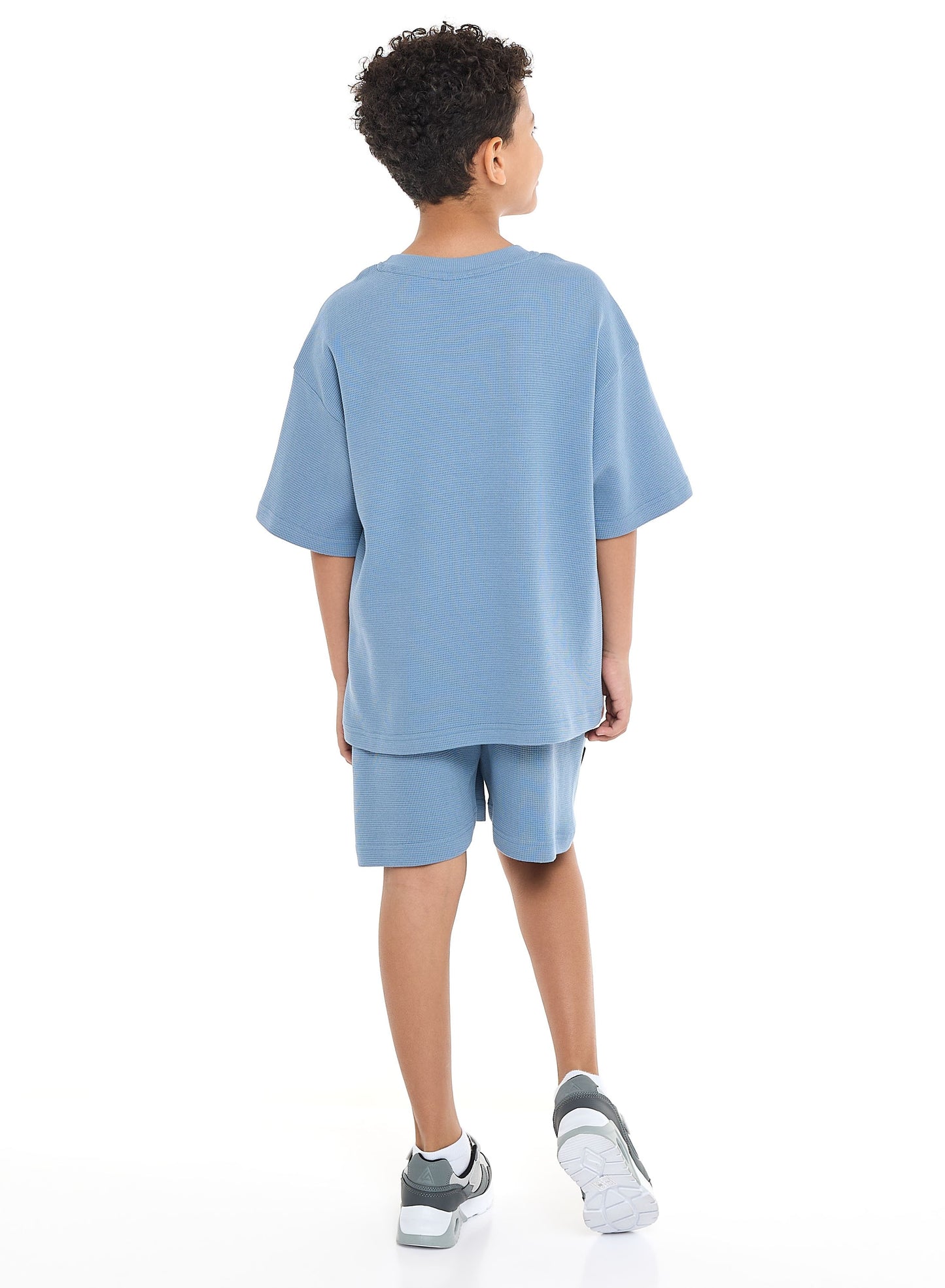 Victor and Jane Boys' Cord Set – Light Blue T-Shirt and Shorts Outfit with Label detail