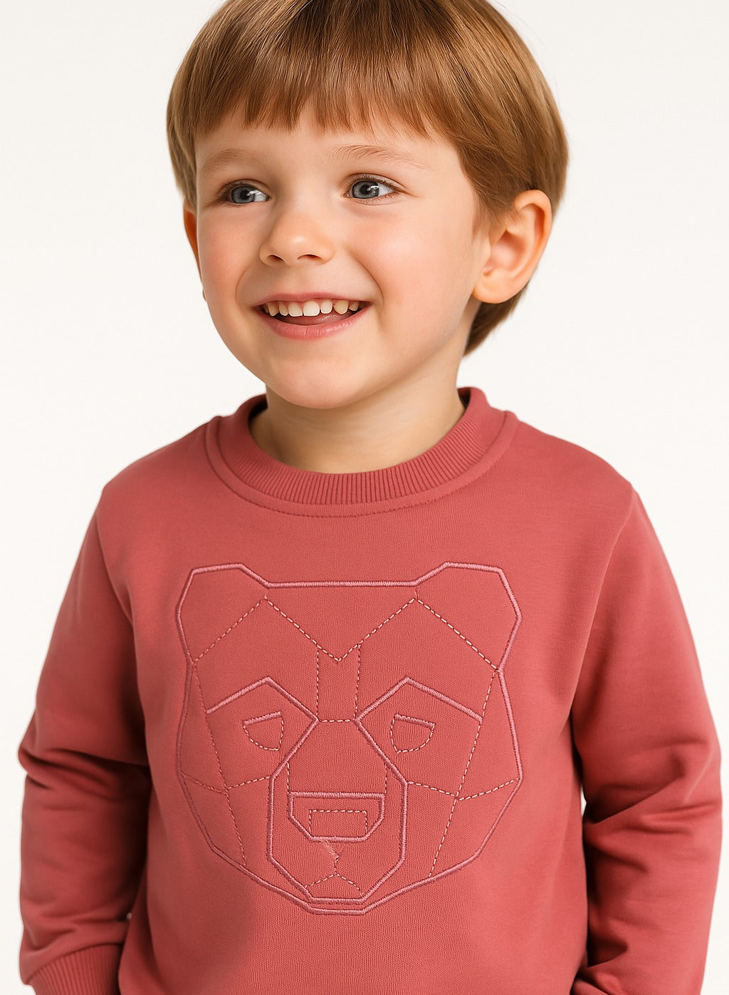 Dirkje Boys Bear Graphic Fleece Tracksuit – Coral & Grey 2-Piece Set