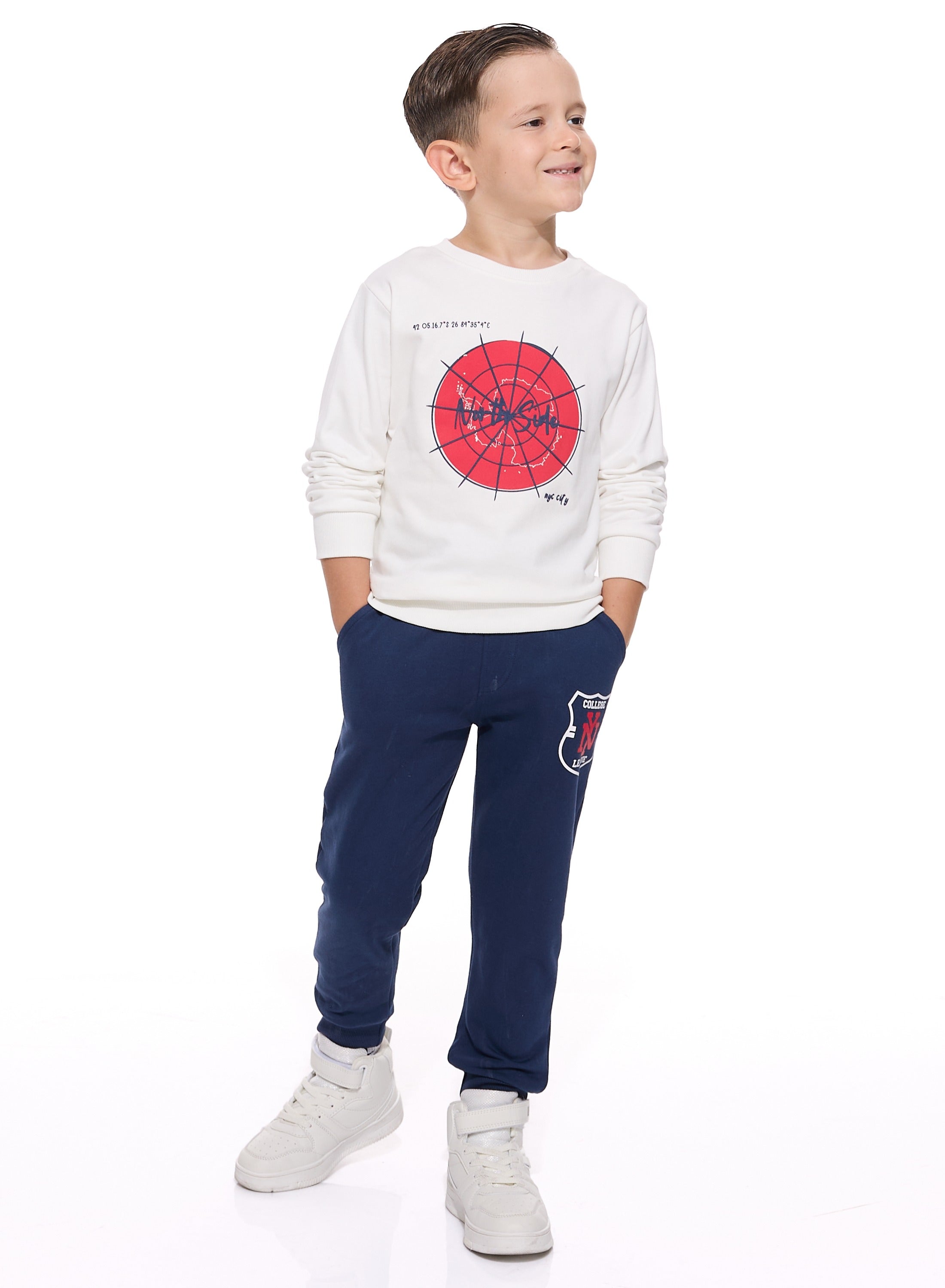 Boys' 2-Piece Sweatshirt And  Jogger Set Off White-Navy