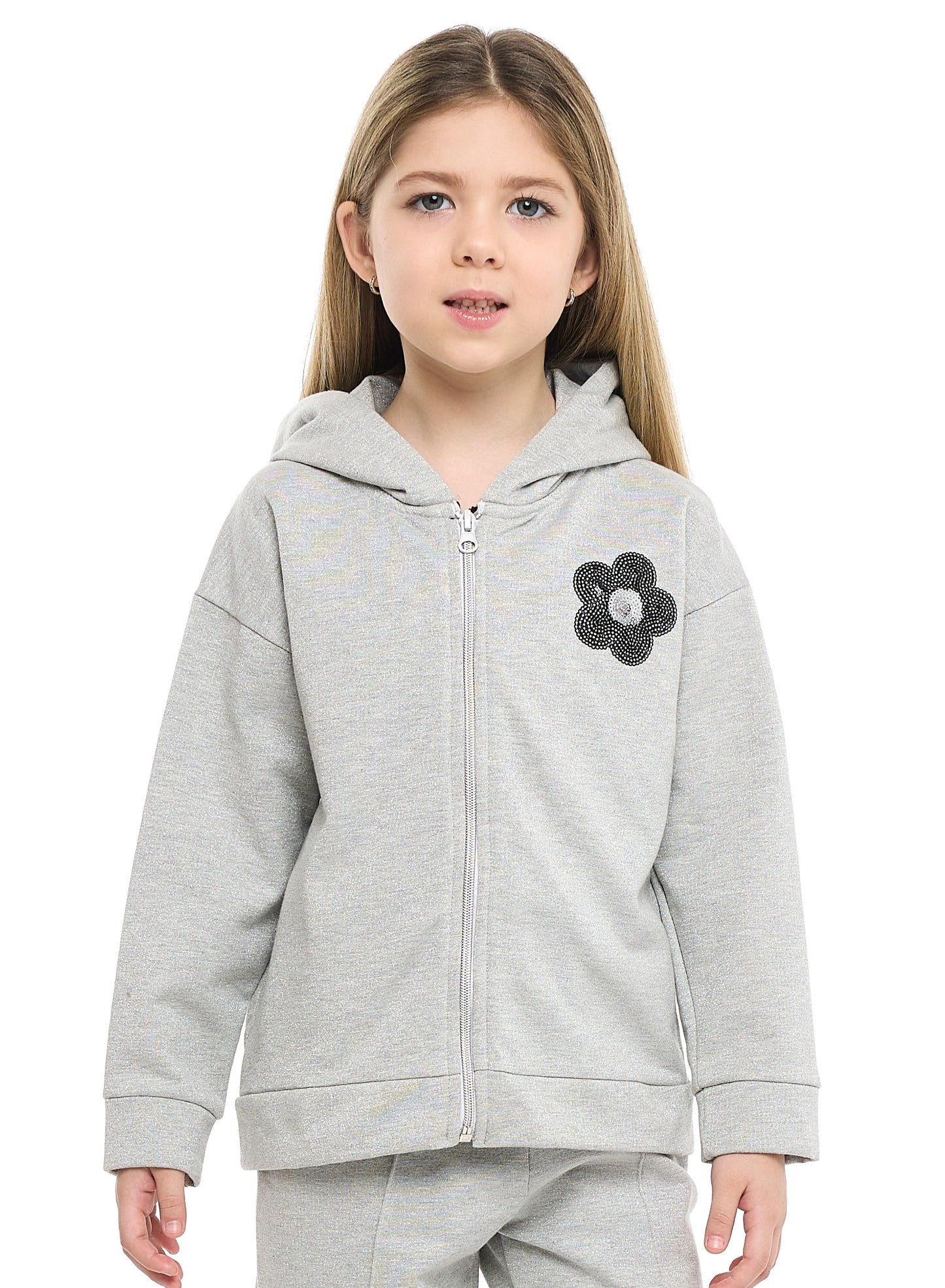 Girls Très Chic Reversible Sequin Fleece Set – Light Grey 2-Piece Outfit