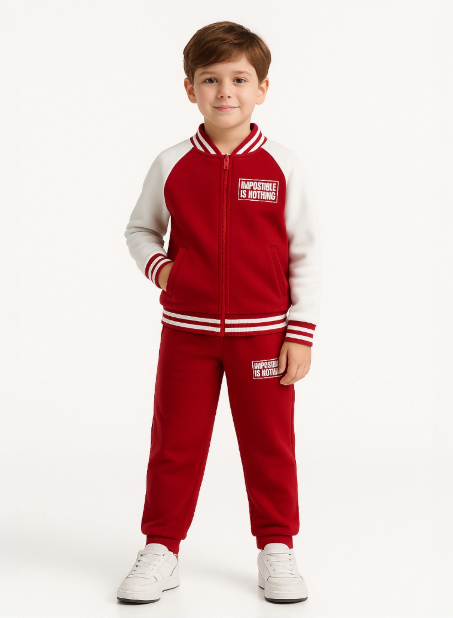 Boys' Trendy Red & White Sports Tracksuit – Break the Rule Print