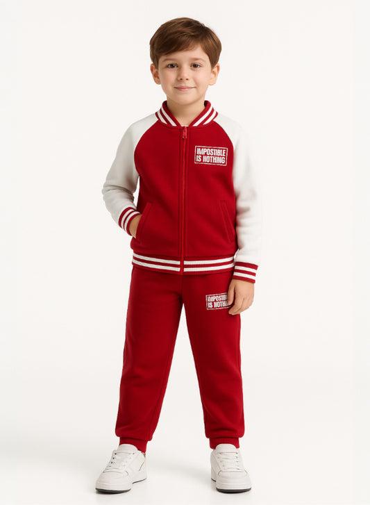 Boys' Trendy Red & White Sports Tracksuit – Break the Rule Print